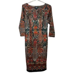 ECI Paisley Scuba Knit Midi Sheath Dress - Size 6